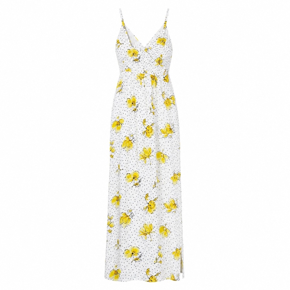 Abercrombie & Fitch Womens Dress S White Yellow Floral Polka Dot Midi Sun Dress
